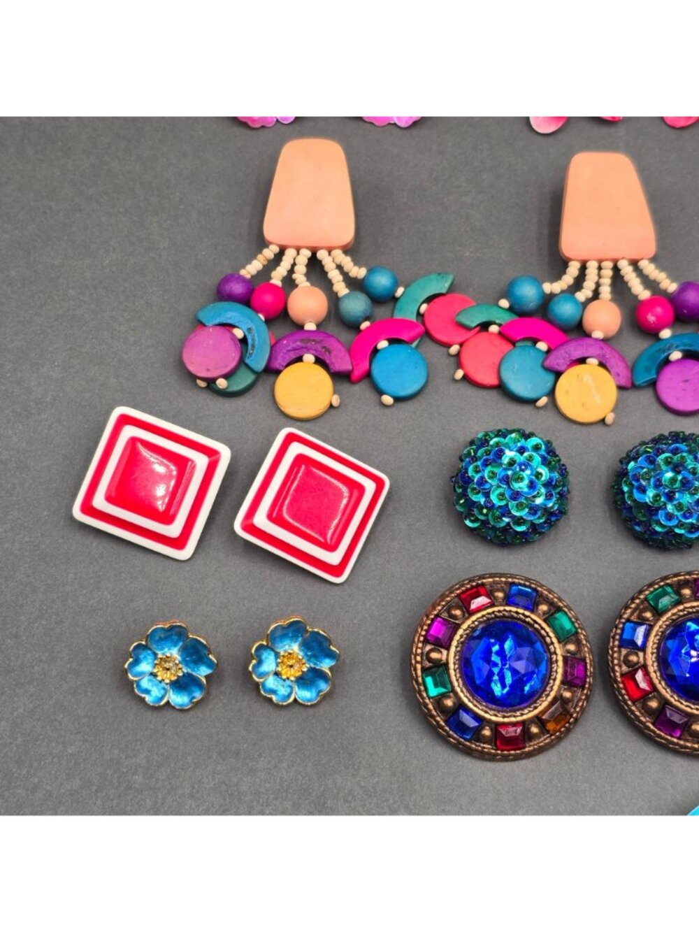 VTG 80s Clip On Earring Lot Bold Bright Mod Boho Lucite Neon 18pc - Picture 4 of 10